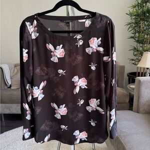 Banana Republic Floral Black White Pink Women's Sheer Top Size Small
